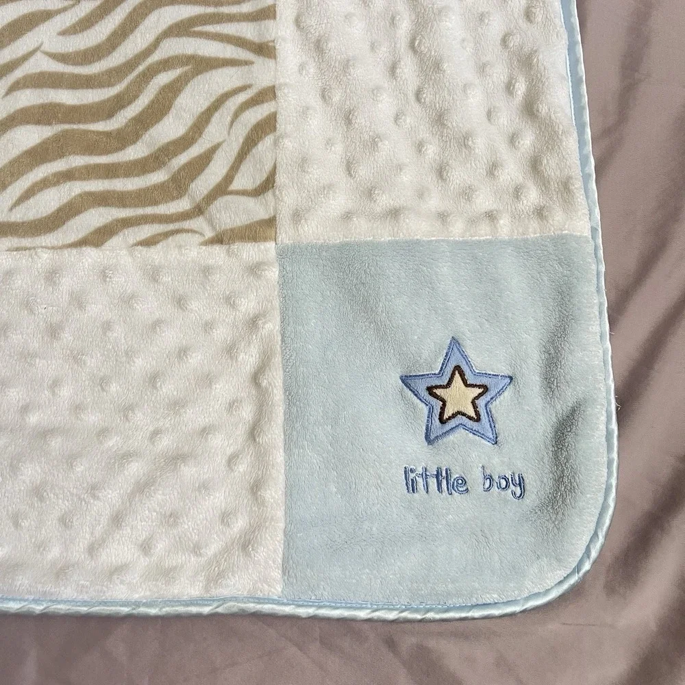 Carters Just One You Blue Checkered Minky Dot Baby Blanket Zebra Little Boy Star